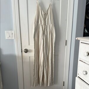 Roxy Cream and Tan Striped Jumpsuit